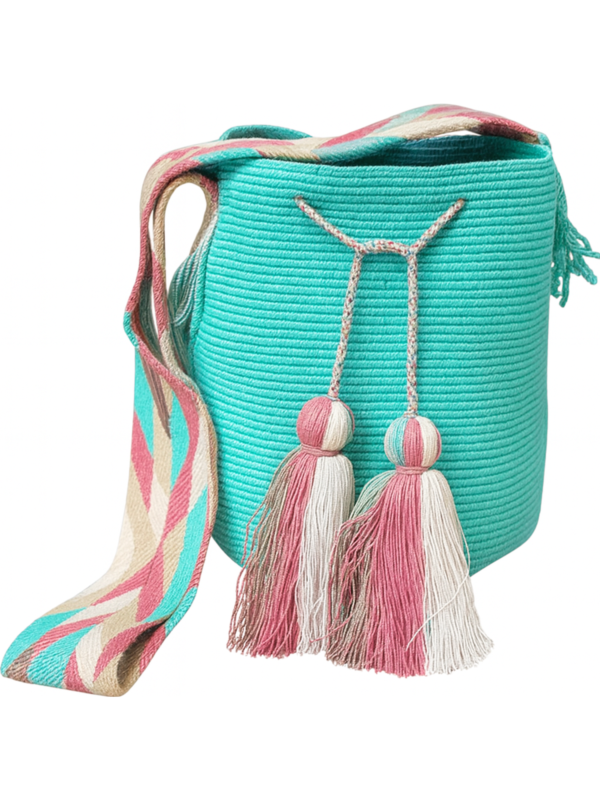 Aqua Blossom handcrafted woven bag